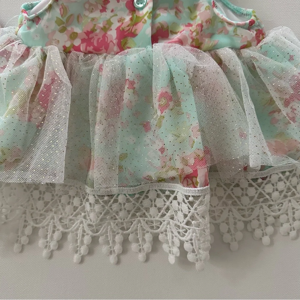 Little Lass Baby Girl 3-6 Months Top Pants Set Outfit Turquoise Sparkle Tulle - Picture 3 of 9